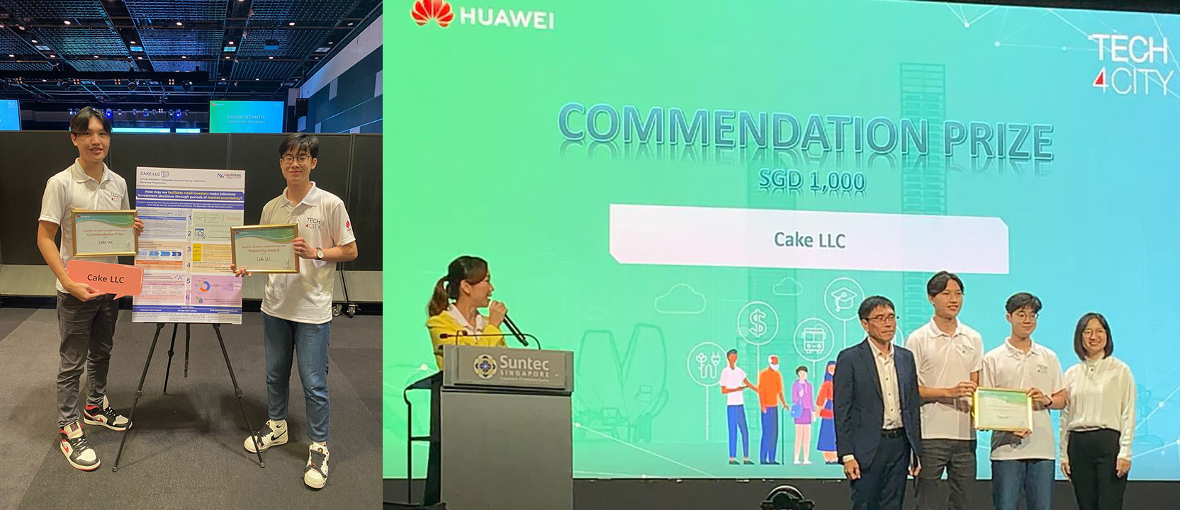 Right picture: Ethan (2nd from right) and his teammate receiving their award at the Huawei TECH4CITY Competition.